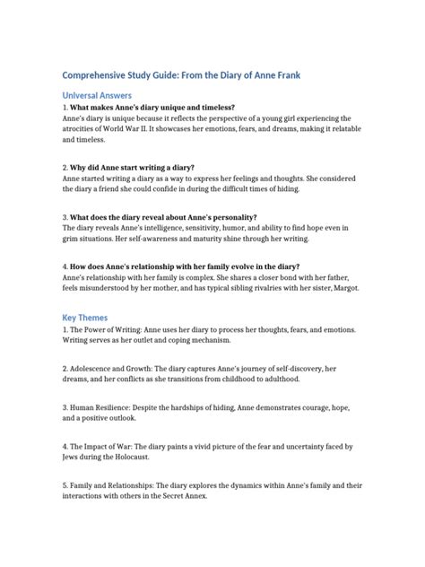 Diary of anne frank study guide pdf