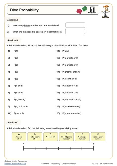 Dice Probability Worksheet