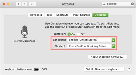 Dictation on mac. 1.Check the official article: If dictation in Office isn't working (microsoft.com) 2.Go to System Preferences -> Keyboard or Dictation and Language -> Dictation. On the left side, under the microphone icon, select Internal Microphone instead of … 