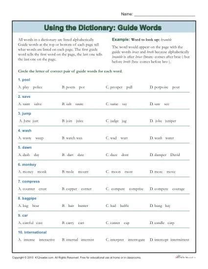 Dictionary Skills Guide Words Practice Dictionary skills, Guide
