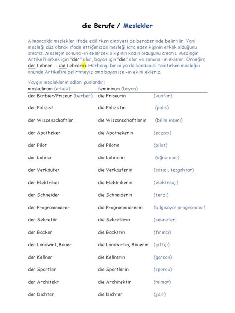 Die Berufe Meslekler PDF Scribd.