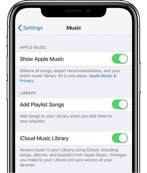 Die Option „iCloud Music Library“ in den Musikeinstellungen kann …