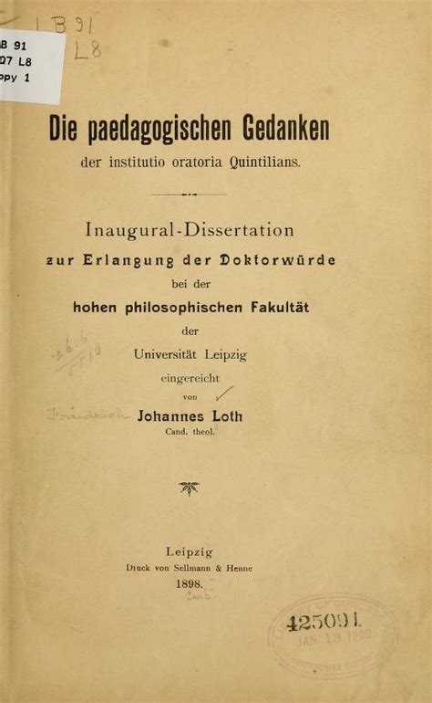 Die paedagogischen gedanken der instituto oratoria quintilians. - A textbook of production technology by o p khanna.