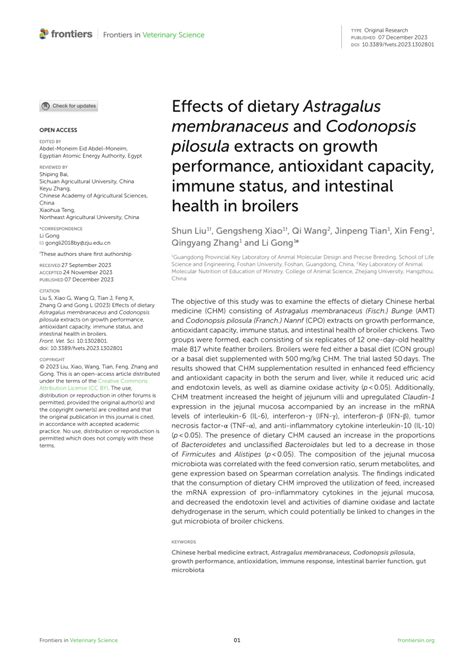 Dietary Astragalus membranaceus and Codonopsis pilosula