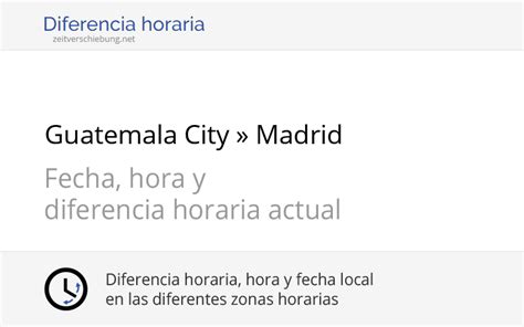 Diferencia horaria: Guatemala, America/Guatemala » Madrid, España