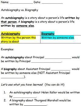 Diff between biography and autobiography worksheet