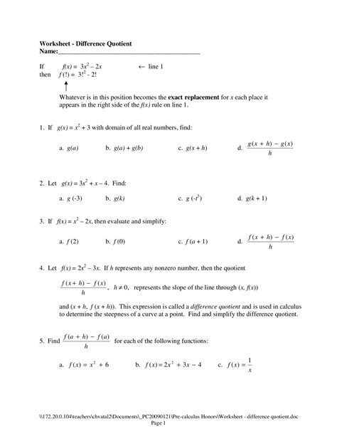 Difference Quotient Worksheet Photos