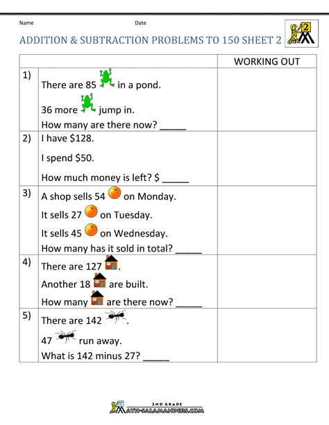 Different Types Of Addition And Subtraction Word Problems Free