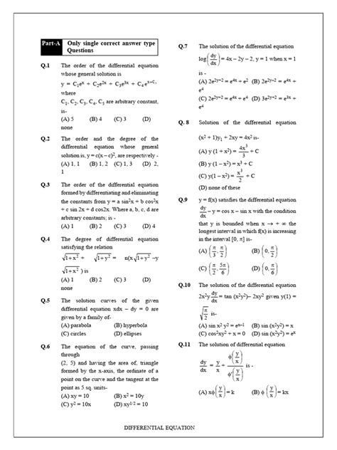 Differential Equation Practice PDF Tangent Equations