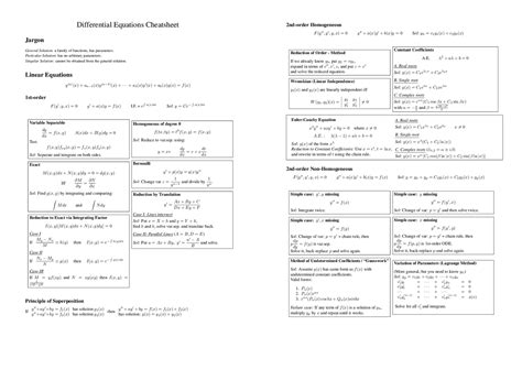 Differential Equations Cheat Sheet Differential Equations Equations