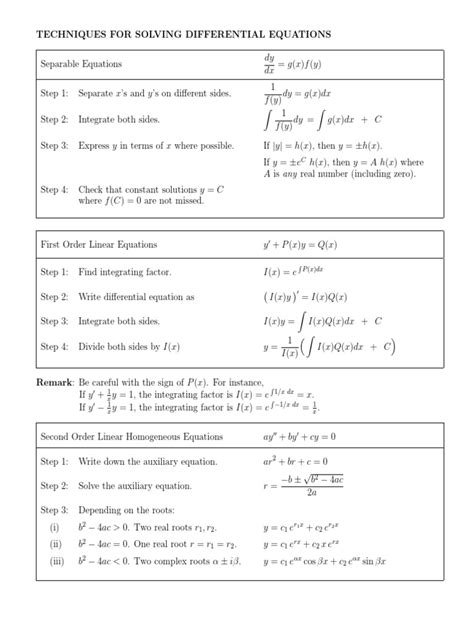 Differential equations cheat sheet.  differnetial equation cheat sheet...