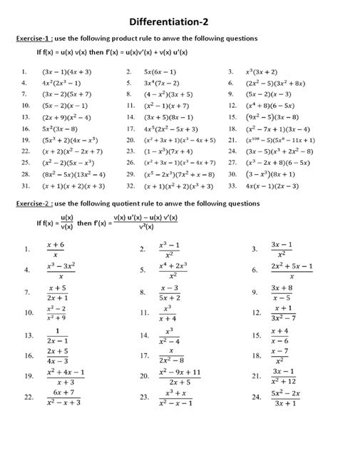 Differentiation Questions PDF