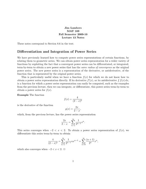 Differentiation and Integration of Power Series DocsLib