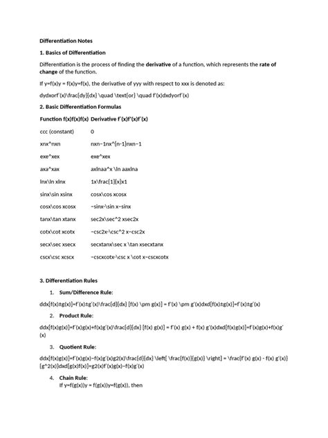 Differentiation notes pdf.  It is well 2.  The document outlines basic...