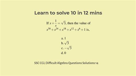 Difficult Algebra Questions with Answers for SSC CGL Set 14