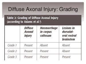 Diffuse axonal injury Symptoms grading and recovery