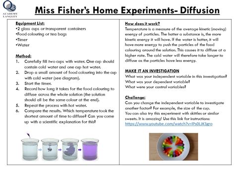 Diffusion experiment biology.  Students design experiments in which they place soluti...