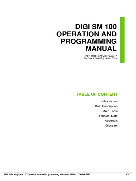 Digi sm 100 operation and programming manual. - Manuale di parti dell'escavatore compatto takeuchi tb68.