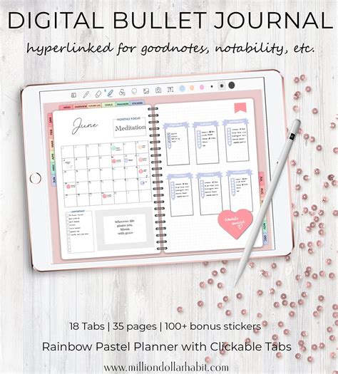 Digital Bullet Journal for Goodnotes and Notability, Bullet Journal Hyperlinks, Undated in 2020