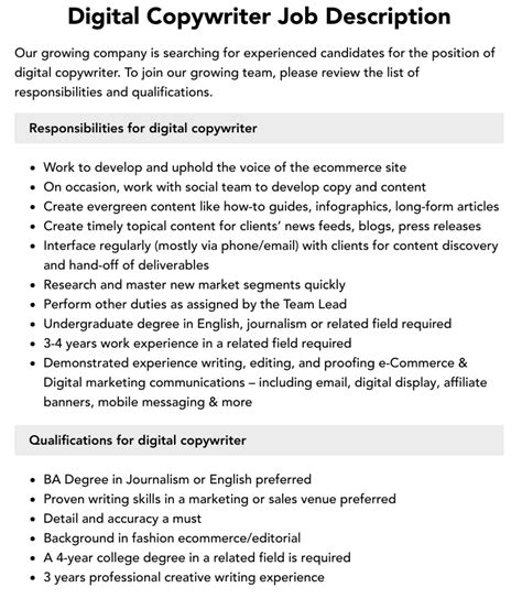 Digital Copywriter Job Description Velvet Jobs