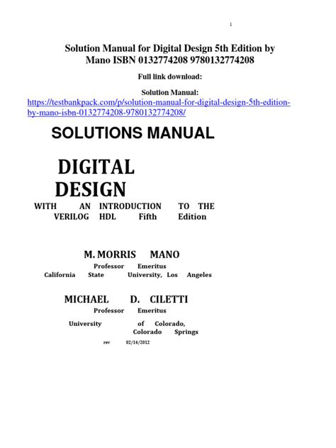 Digital Design Mano 5th Edition Solution Manual Pdf