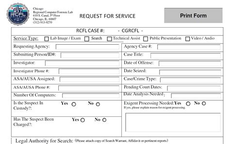 Digital Forensics Examiner Digital Forensics Service Request Form