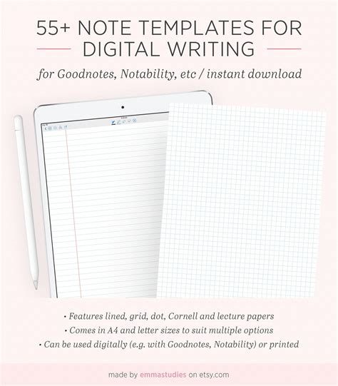 Digital Note Taking Paper Templates for Goodnotes Notability Etsy