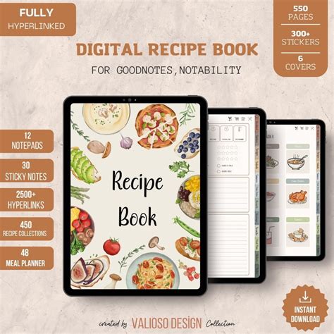 Digital Recipe Book for Goodnotes Notability Hyperlinked Etsy
