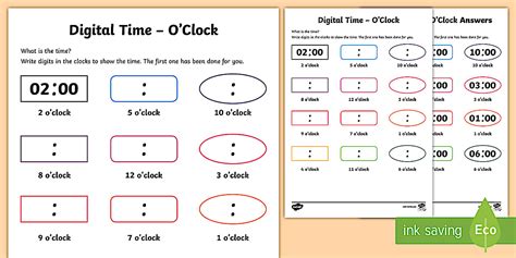 Digital Time Ks1 O Clock Worksheet Primary Resources