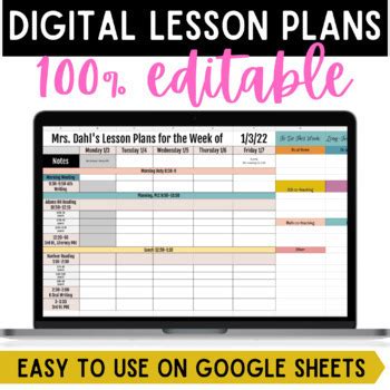 Digital Weekly Lesson Plan Templates Google Sheets By Mrs Dahlface