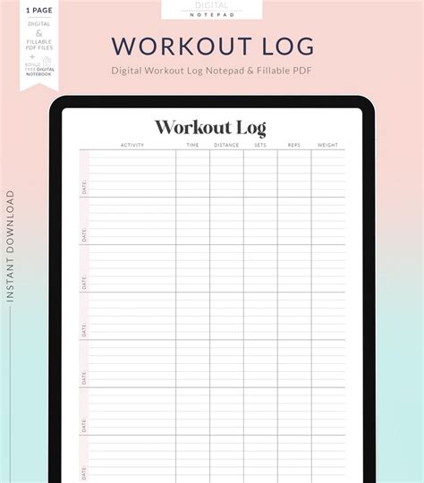 Digital Workout Log for Goodnotes Weekly Workout Template Etsy