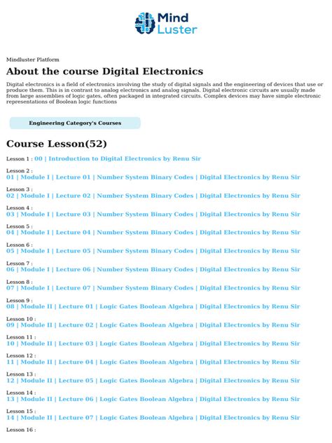 Digital electronics course.  This course gives you a complete insight into ...