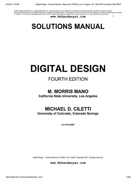 Digital logic design chapter 5 solutions.  Morris Mano.  We would like to show you a descripti...