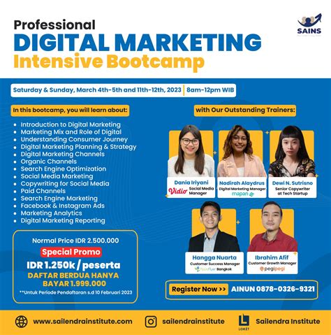 Digital marketing bootcamp. A digital marketing bootcamp is an immersive training program that teaches skills like SEO, social media marketing, content marketing, email marketing, paid advertising and analytics. Some ... 