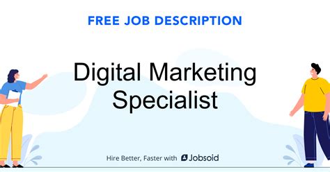 Digital marketing specialist job description.  It highlights the key d...