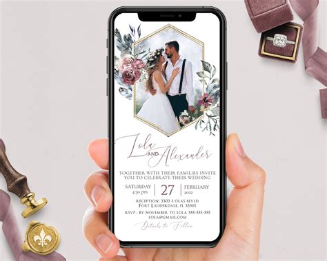 Digital wedding invitations. Create digital e-invites for weddings with WedMeGood's invitation card maker. Choose from various designs, customize your card, and share it with your guests via email or app. 