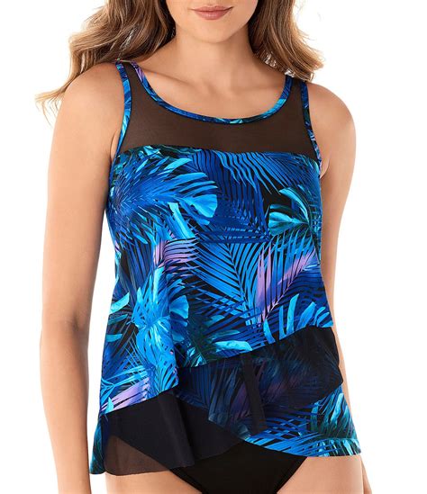 Beach House Jane Pacific Palm Printed Square Neck Tiered Ruffle Ta