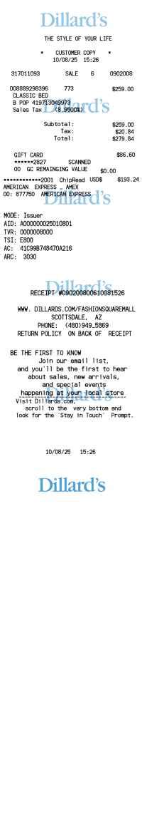 Dillards Receipt Template
