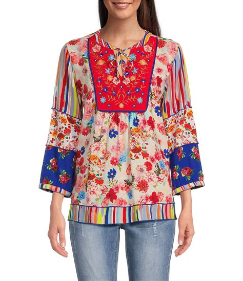 Shop for john mark blouses at Dillard's. Visit Dillard's to find clothing, accessories, shoes, cosmetics & more. The Style of Your Life. ... John Mark 3/4 Roll-Tab Sleeve Beaded Tassel Tie Banded Crew Neck Tiered Mix Print Tiered Hem Top. $129.00. ... John Mark Velvet Abstract Mixed Floral Print Point Collar Long Roll-Tab Sleeve …