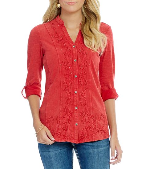 Dillards tops for women. Gianni Bini Skylar Point Collar Button Front Long Sleeve Satin Blouse. Save on Select Items. Orig. $109.00. Now $38.15 - $109.00. Contemporary Dillard's Exclusive. ( 8) 