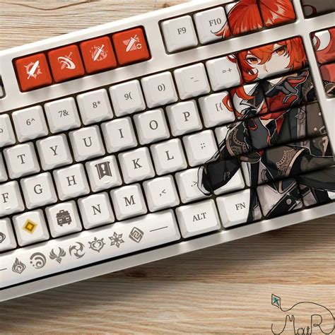 Diluc Theme Keycap Set Genshin Impact Series Pbt Keycaps 108