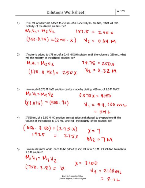 Dilution Practice Problems Worksheet Answers Printable PDF Template