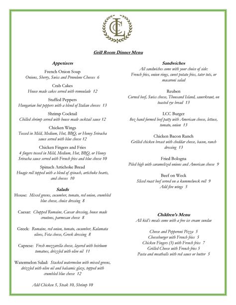 Dinner Menu — The Green Room