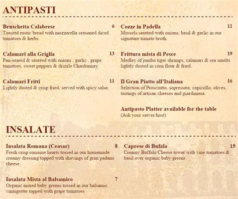 Dinner Menu Antica