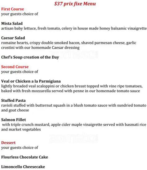 Dinner Menu Bella Notte Ristorante Whitby Italian Fine …