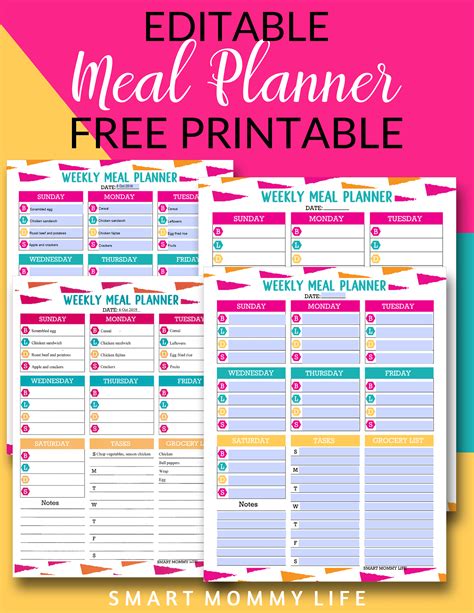 Cute Free Printable Weekly Meal Planner. I am the type that likes color, and this simple and cute meal planner does exactly what I want it to for my kitchen. It keeps me on track, but also is cute to look at. Free Weekly Meal Planner For Breakfast, Lunch, and Dinner. This printable allows you to write in your breakfast, lunch, and dinner.. 