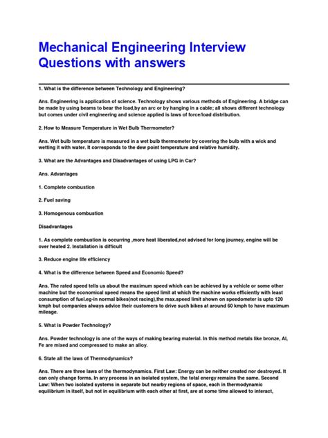 Diploma In Mechanical Interview Questions Answers