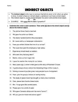 Direct And Indirect Objects Worksheets With Answers