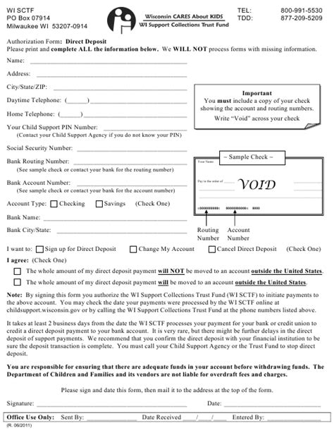 Direct Deposit authorization form - Wisconsin