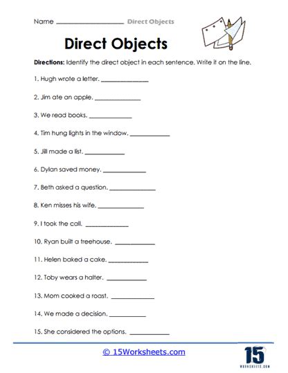 Direct Object Worksheets Studying Worksheets